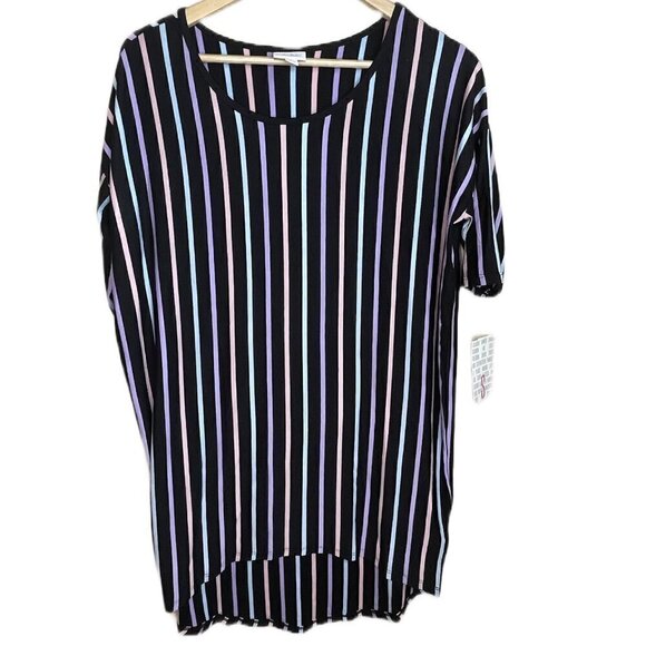 𝅺lularoe multi color striped black High low short sleeve irma tunic - Picture 1 of 3